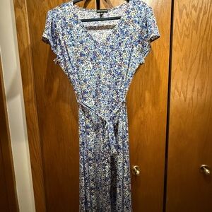 Nina Leonard Blue and White Floral Maxi Dress